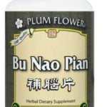 A bottle of 84 tablets of Bu Nao Pian Herbal Dietary Supplement by Plum Flower brand.