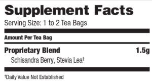 Supplement facts, serving size, and ingredients.