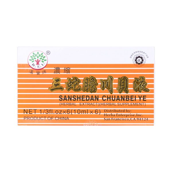 Box of net ⅓ fluid ounce (6 bottles of 10 milliliters) of Sanshedan Chuanbei Ye (Herbal Extract)(Herbal Supplement).