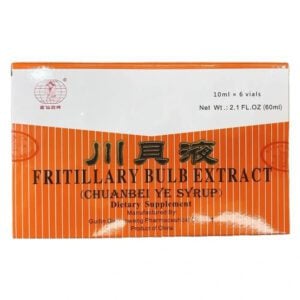 fritillary bulb extract, chuan bei ye syrup, six vial, ten milliliters each, english and chinese lettering