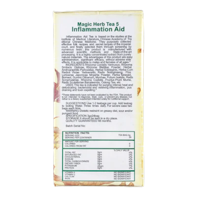 Information panel with ingredients, uses, suggestions, warnings, storage, quality guarantee, and nutrition facts.