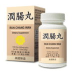 Bottle of 100 pills of Lao Wei's Run Chang Wan Dietary Supplement, English and Chinese text.