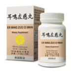 Bottle of 100 pills of Lao Wei's Er Ming Zuo Ci Wan Dietary Supplement, English and Chinese text.