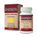 Bottle of 100 pills of Lao Wei's Mai Wei Di Huang Wan Dietary Supplement, English and Chinese text.