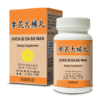 A bottle of 100 pills of Lao Wei's Shen Qi Da Bu Wan Dietary Supplement, English and Chinese text.