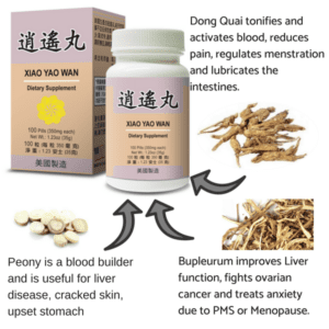 Key ingredients are dong quai, peony, and bupleurum.