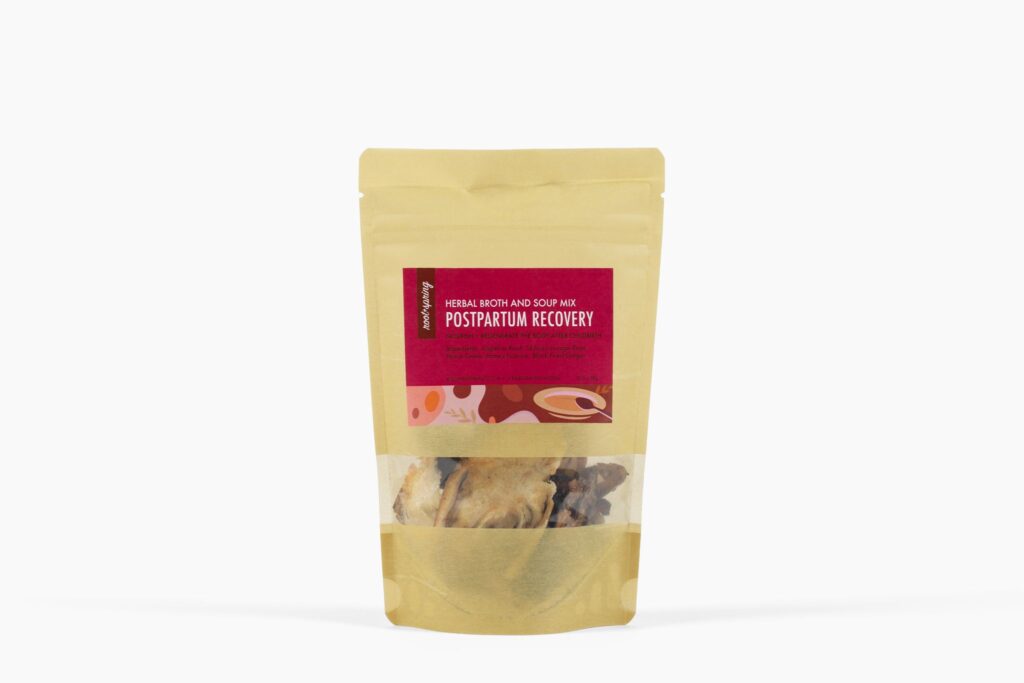 Image of a bag of postpartum recovery herbal broth and soup mix by root + spring