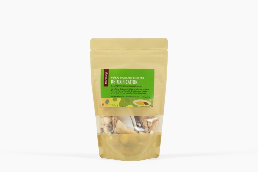 Image of a bag of detoxification herbal broth and soup mix by root + spring