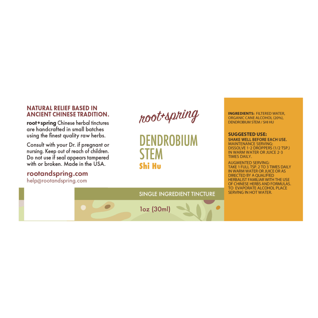 Image of Dendrobium label with ingredients, suggested use, directions, and precautions.
