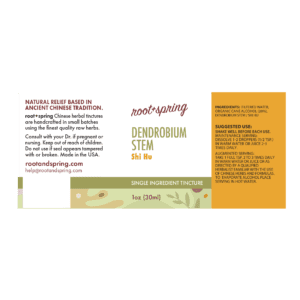 Image of Dendrobium label with ingredients, suggested use, directions, and precautions.