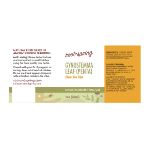 Image of Gynostemma-Leaf label with ingredients, suggested use, directions, and precautions.