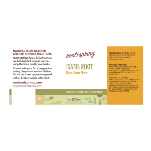 Image of Istasis-Root label with ingredients, suggested use, directions, and precautions.