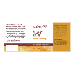 Image of Allergy-Relief label with ingredients, suggested use, directions, and precautions.