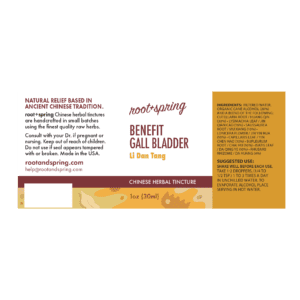 Image of Benefit-Gall-Bladder label with ingredients, suggested use, directions, and precautions.