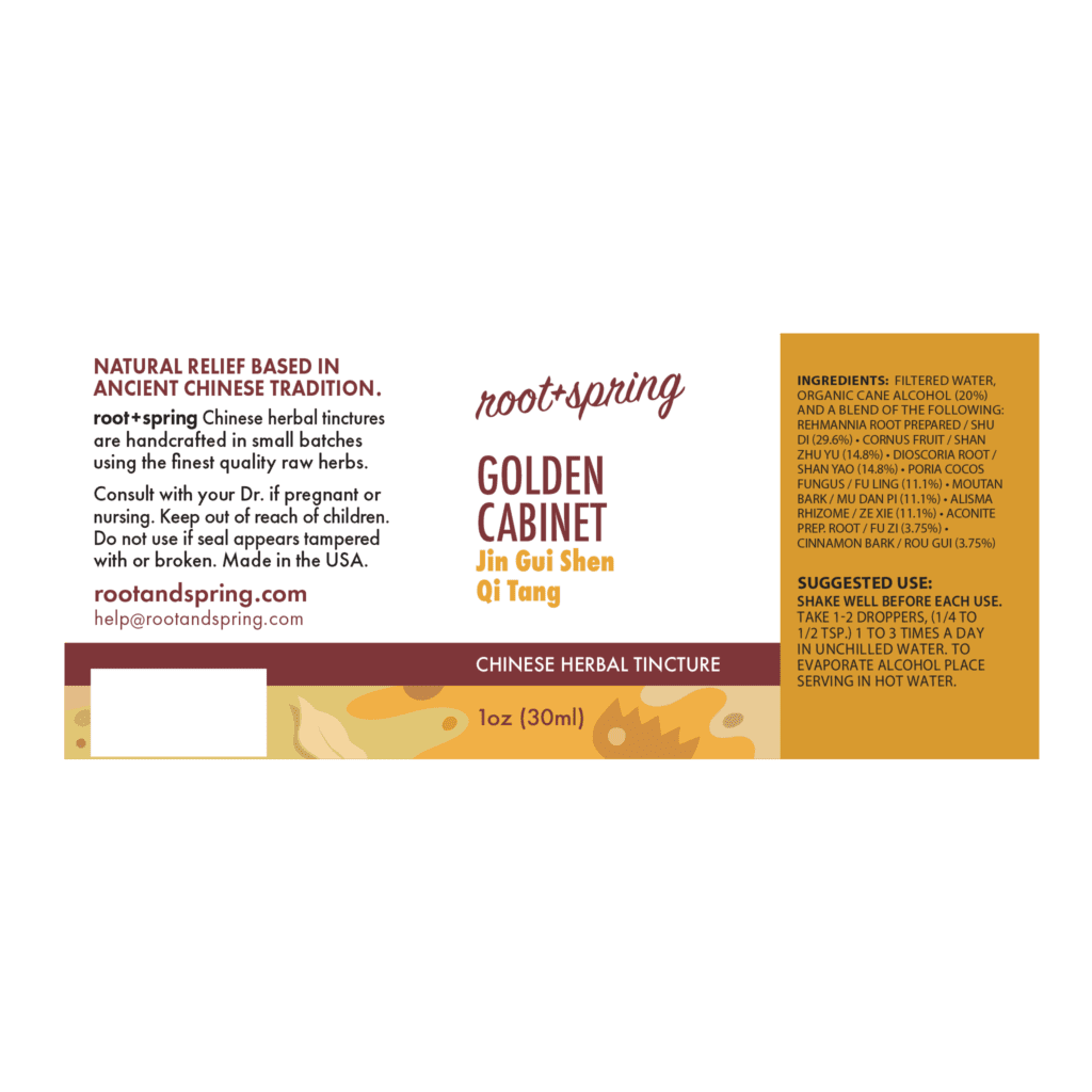 Image of Golden-Cabinet label with ingredients, suggested use, directions, and precautions.