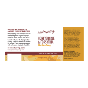 Image of Honeysuckle-&-Forsythia label with ingredients, suggested use, directions, and precautions.