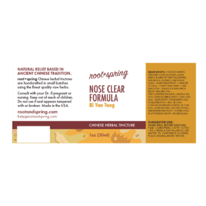 Image of Nose-Clear label with ingredients, suggested use, directions, and precautions.
