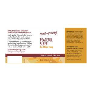Image of Peacefull-Sleep label with ingredients, suggested use, directions, and precautions.