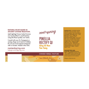 Image of Pinellia-Rectify-Qi label with ingredients, suggested use, directions, and precautions.