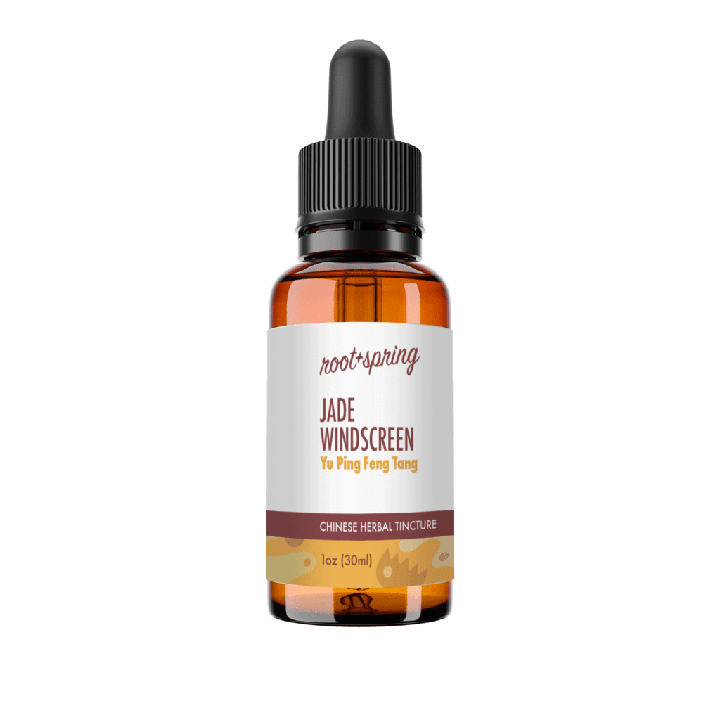 image of eyedropper-top tincture bottle containing 1 fluid ounce (30 milliliters) of Jade Windscreen (Yu Ping Feng Tang) by root + spring.