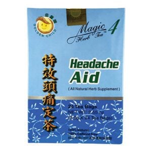 Box of 24 tea bags of 100% caffeine free golden child magic 4 all natural herb supplement. Chinese and English text.