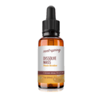 Eyedropper-top tincture bottle containing 1 fluid ounce (30 milliliters) of dissolve mass stasis breaker by root + spring.