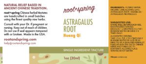 Image of Astragalus_Root label with ingredients, suggested use, directions, and precautions.