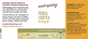 Image of Poria_Cortex label with ingredients, suggested use, directions, and precautions.