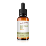 Eyedropper-top tincture bottle containing 1 fluid ounce (30 milliliters) of Raw Licorice Root (Gan Cao) by root + spring.