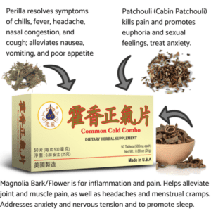 Image of Common Cold Combo - by Lao Wei three of the herbs in this product with description of their function in this formula