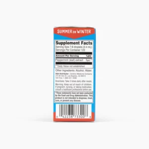 Image of box panel of Ricqles Peppermint Oil with ingredients and nutritional info