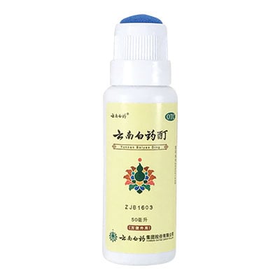 bottle, Yunnan Baiyao tincture, 50 ml, sponge applicator depicted