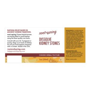 Image of root and spring dissolve kidney stones liquid tincture, ingredients and suggested use