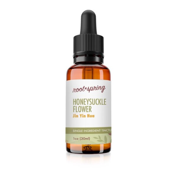 root and spring honeysuckle flower liquid tincture bottle, one fluid ounce, thirty milliliters