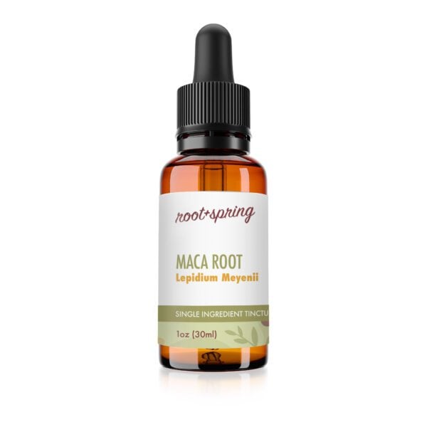 root and spring maca root liquid tincture bottle, one fluid ounce, thirty milliliters