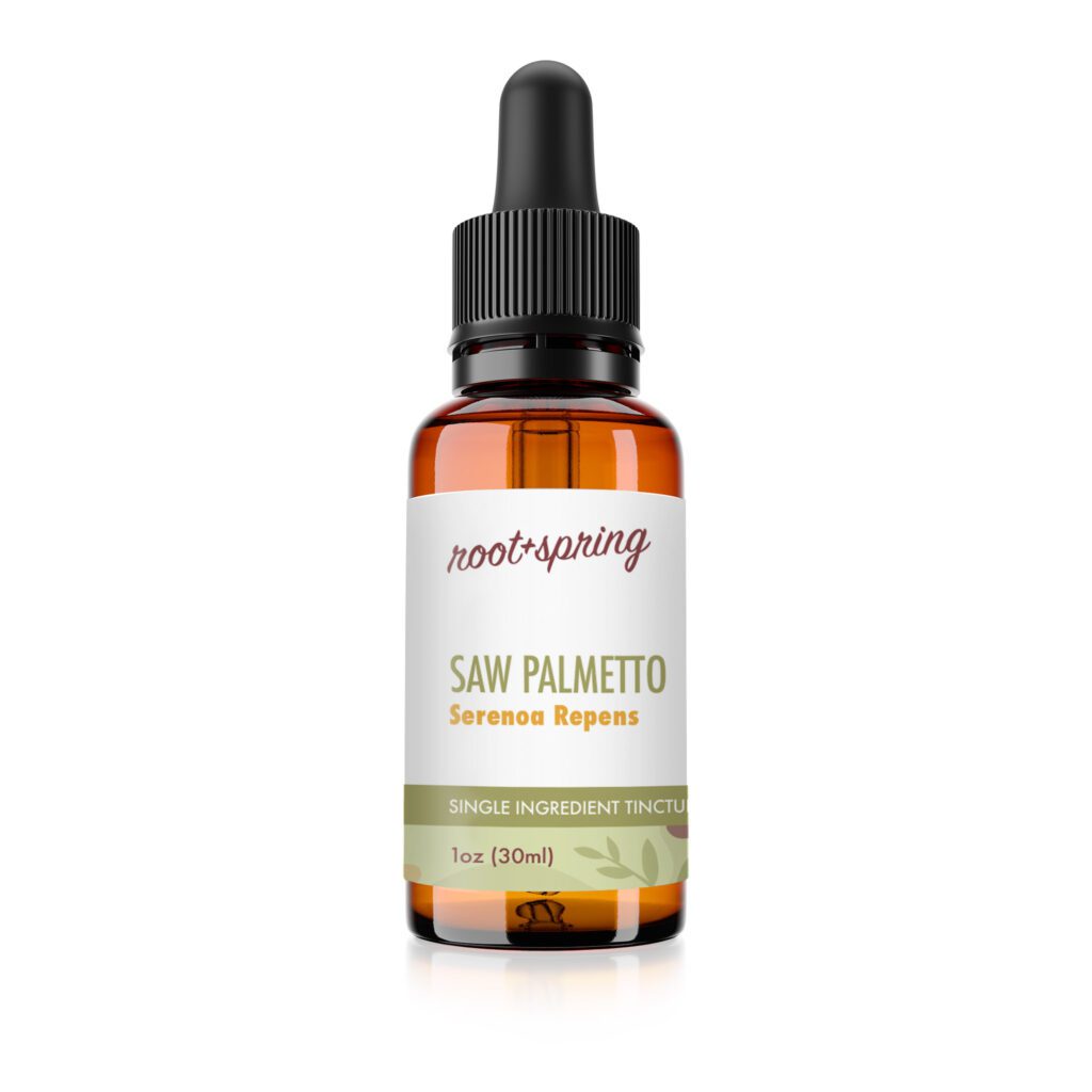 Image of root and spring saw palmetto liquid tinture bottle, one fluid ounce, thirty milliliters