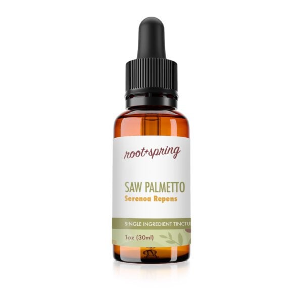 root and spring saw palmetto liquid tinture bottle, one fluid ounce, thirty milliliters