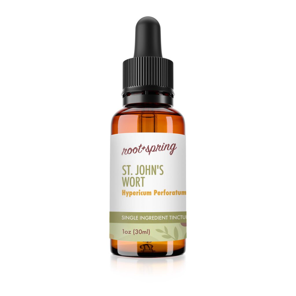 Image of root and spring saint john's wort liquid tincture bottle, one fluid ounce, thirty milliliters