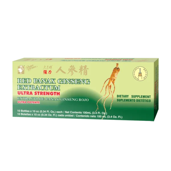 Image of Green box of Red Panex Ginseng Exractum, Ultra strength. 10vials, 10cc each.