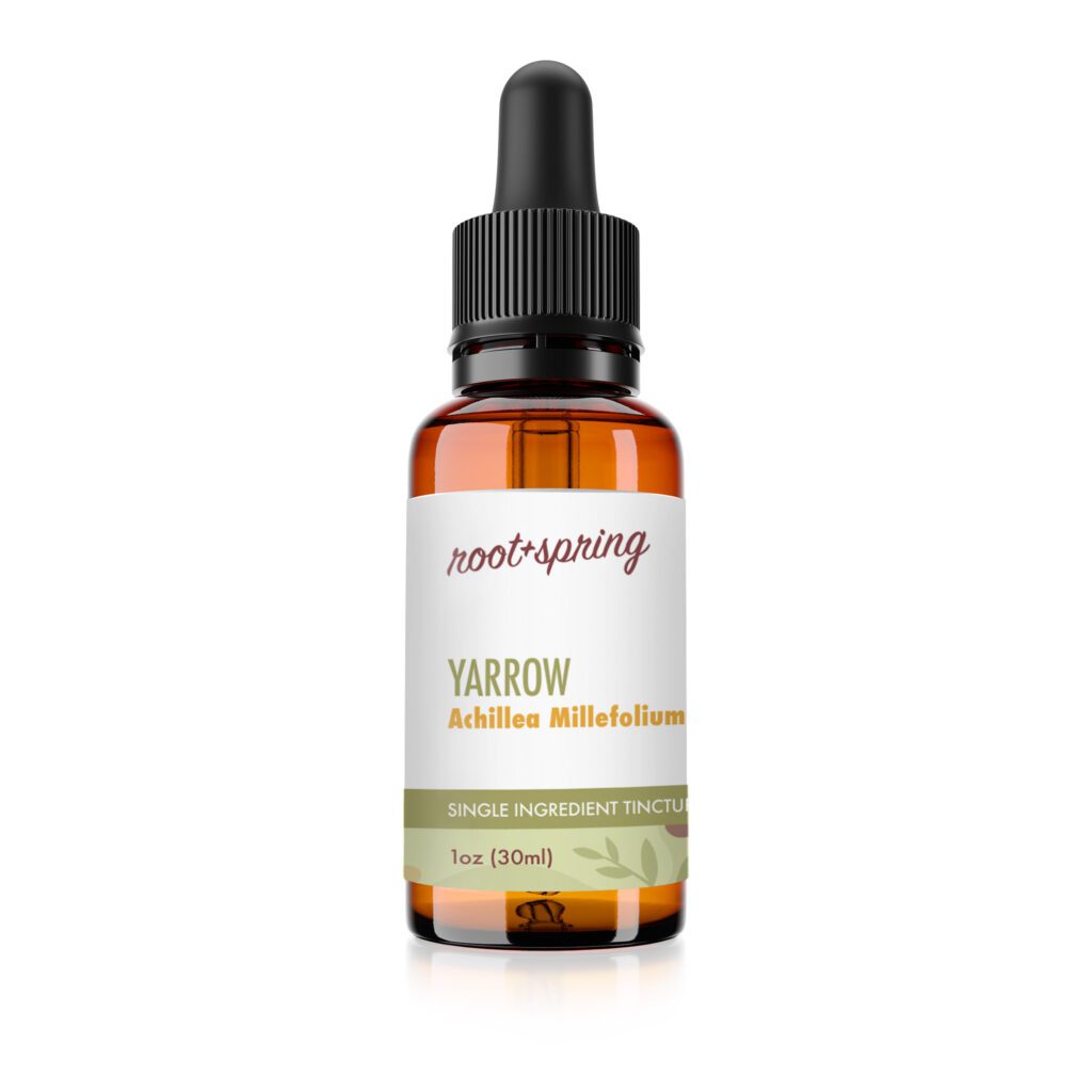 Image of root and spring yarrow liquid tincture bottle, one fluid ounce, thirty milliliters