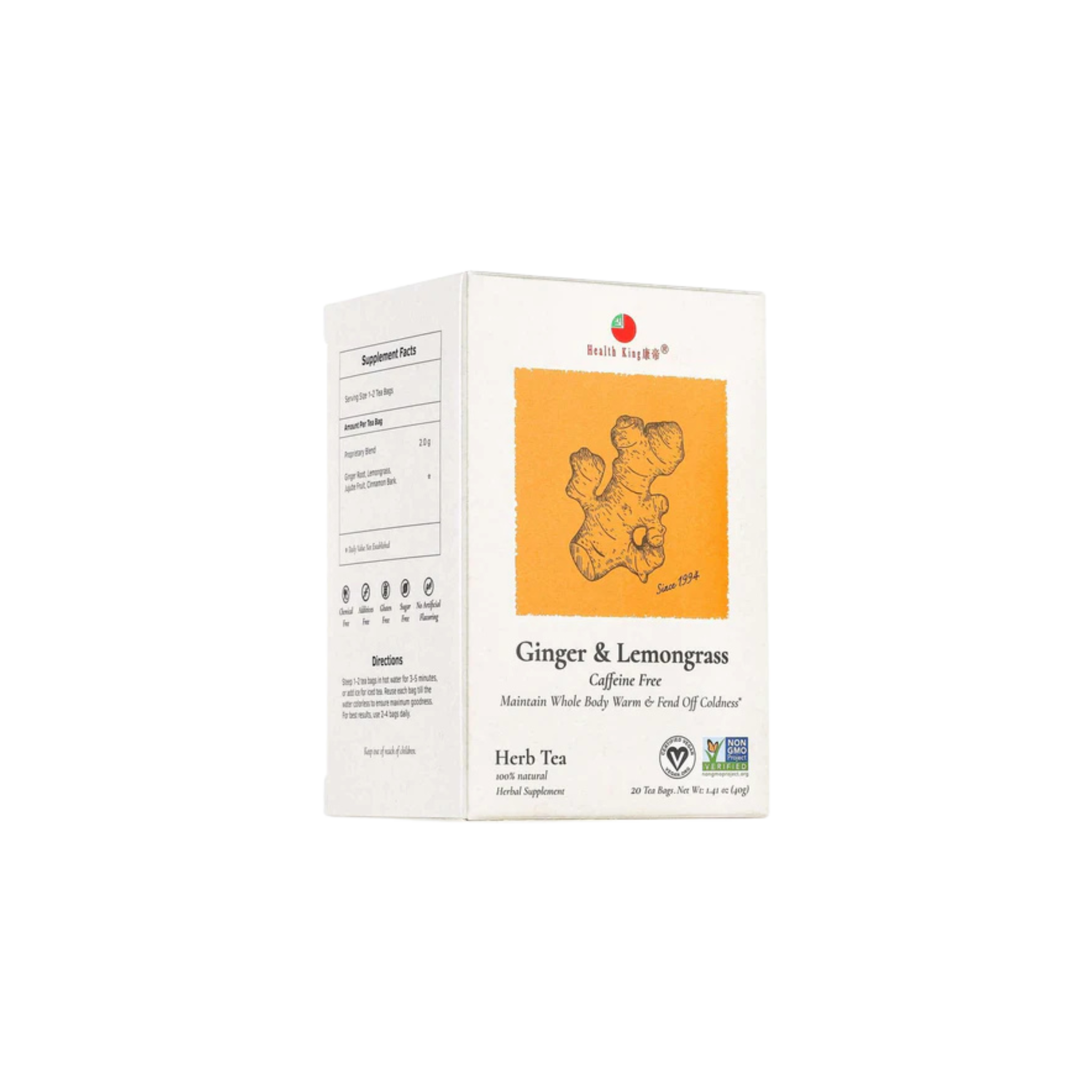 Image of Ginger and Lemongrass Herb Tea- by Health King - Single