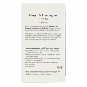 Image of Ginger and Lemongrass Herb Tea- by Health King back panel, ingredients and information