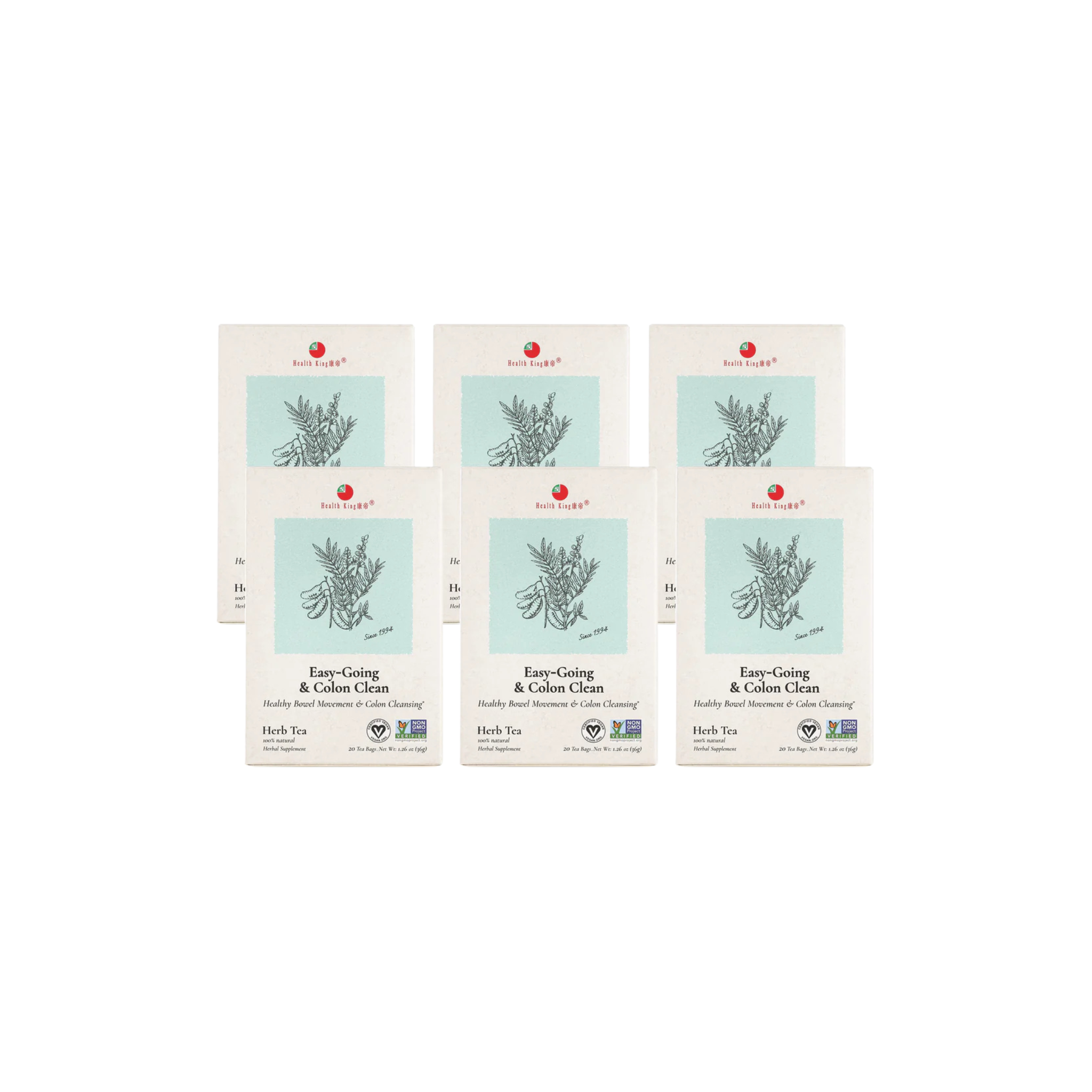 Easy Going and Colon Cleanse Herb Tea- by Health King - 6-pack