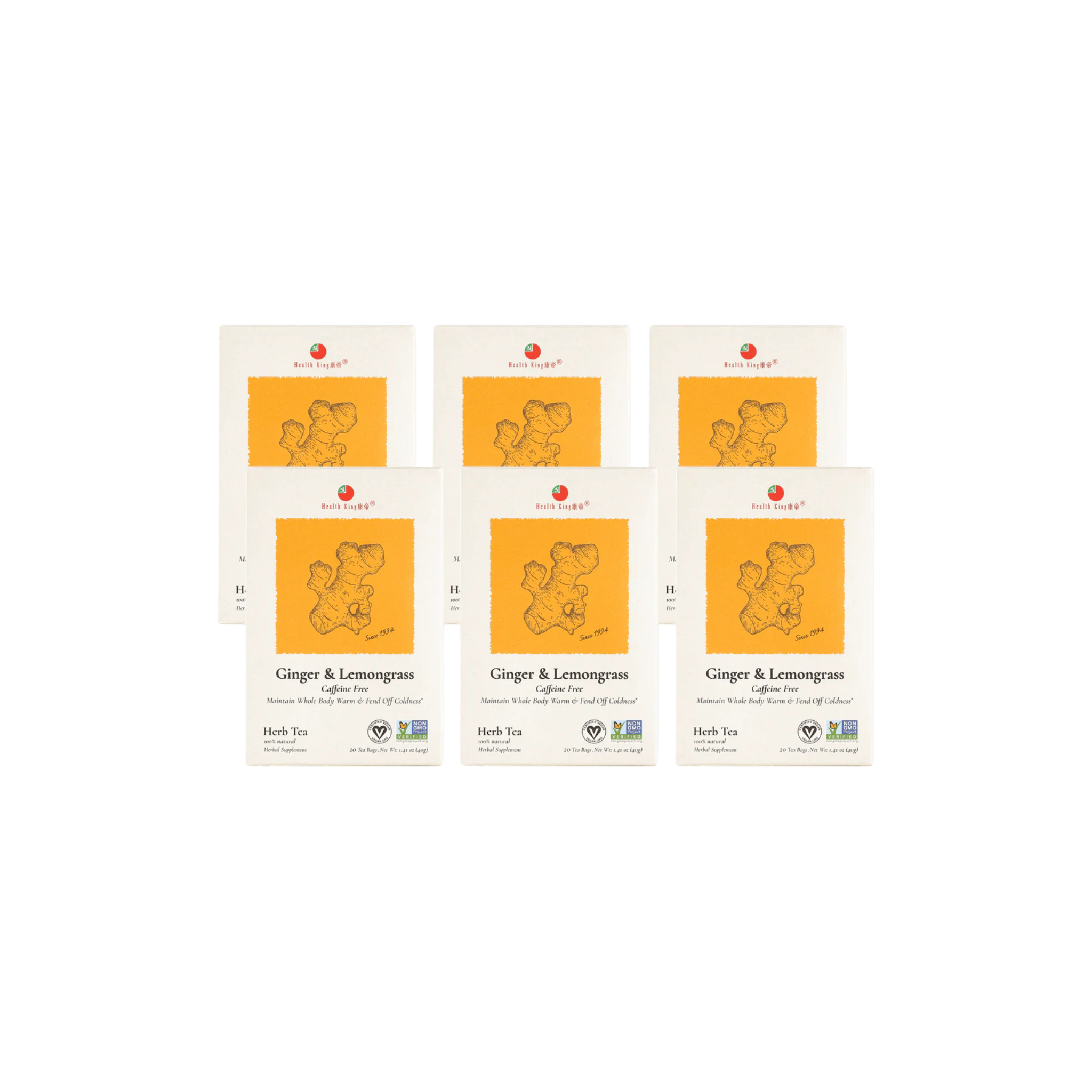 Image of Ginger and Lemongrass Herb Tea- by Health King - 6-pack