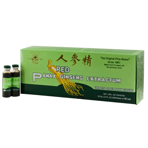 Green box of Red Panex Ginseng Extract by Pine Brand, 30 ct (10cc)