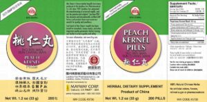 Image of Min Shan Peach Kernel Pills label including directions and ingredients panels