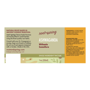 Image of Ashwaganda (Withania Somnifera)- Liquid Extract (Tincture) label