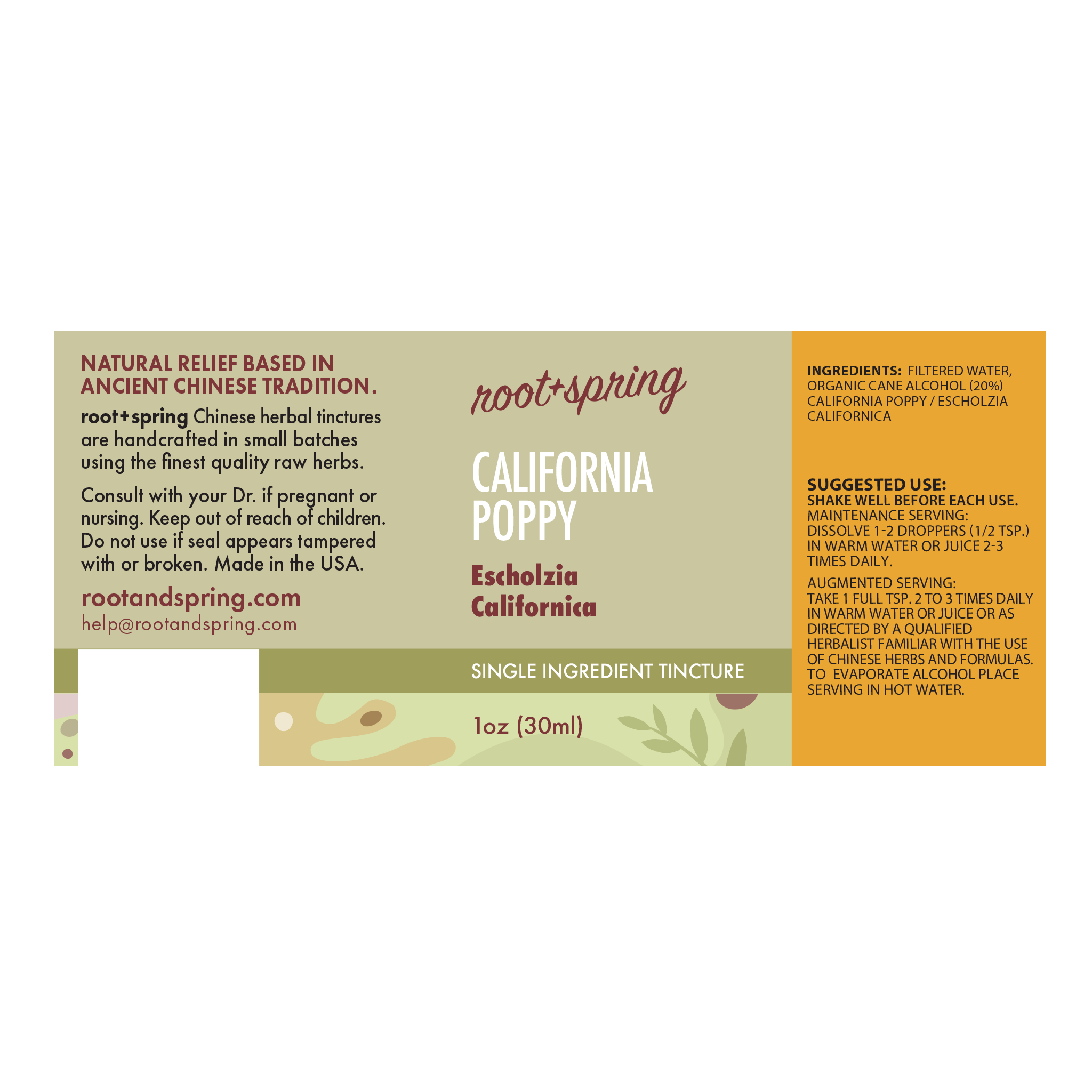 image of California Poppy (Eschscholzia californica) – Liquid Extract (Tincture) label
