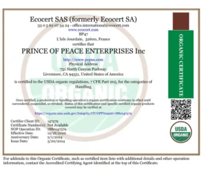 Image of the Prince of Peace Ecocert SAS certification