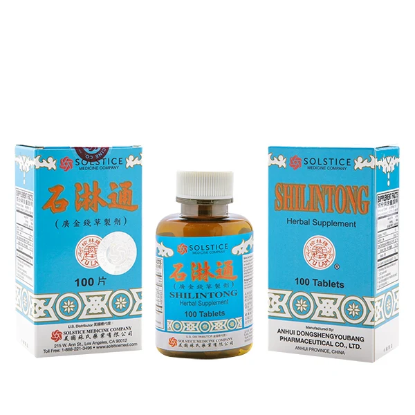 Image of box and bottle, Shilintong herbal supplement, 100 tablet count, by solstice